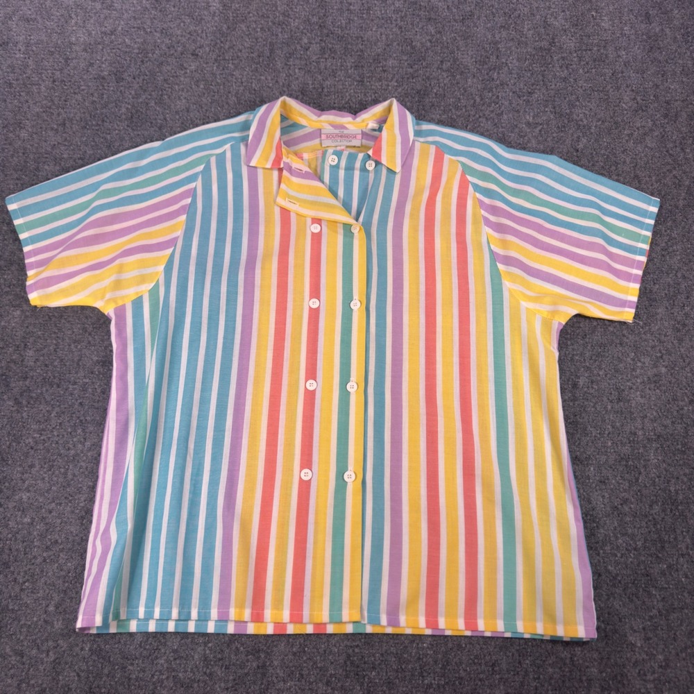 The Southbridge Collection Vintage Rainbow Stripe Double Breasted Shirt Pastel L